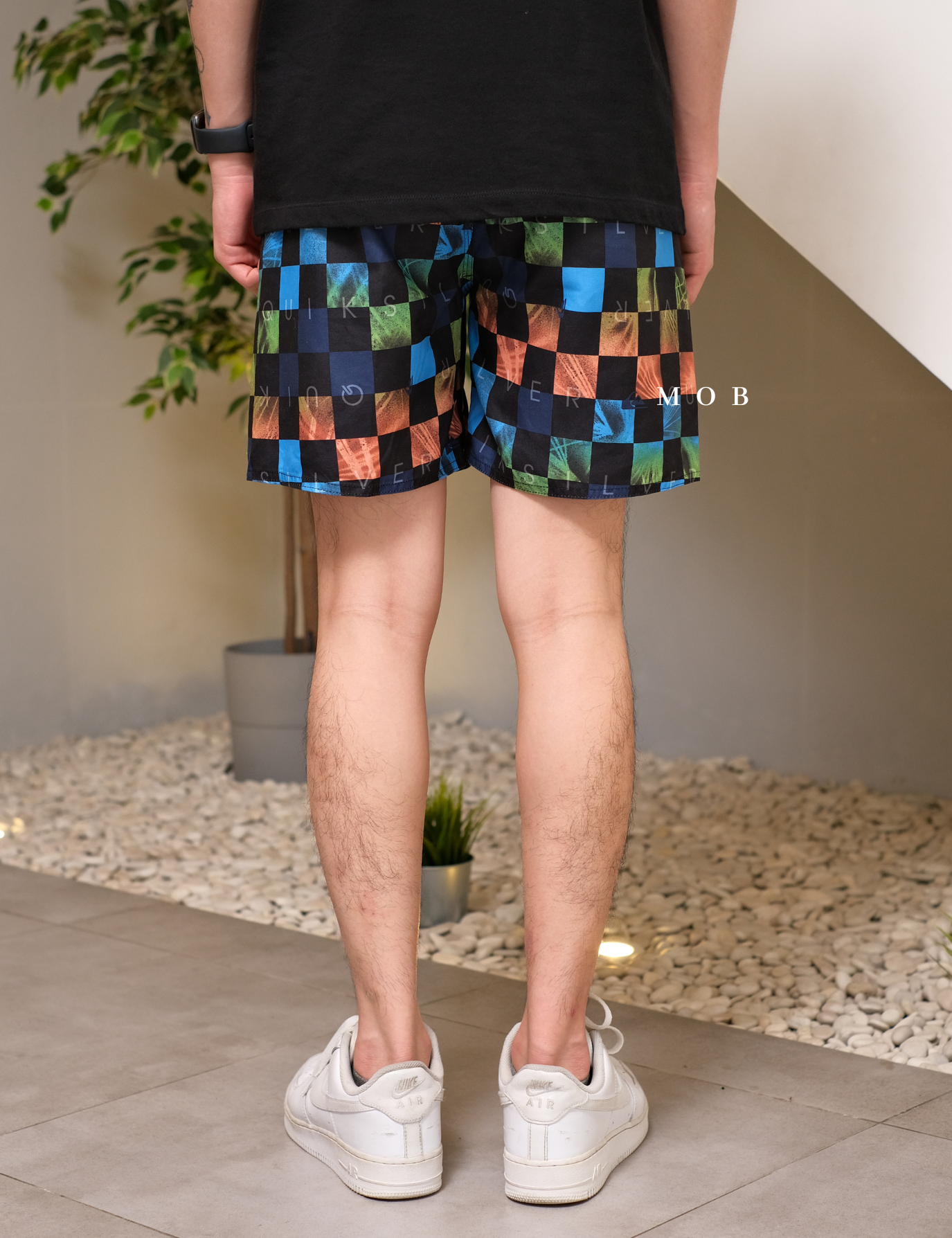 QSBS02001 Volley Shorts Black Orange Plaid