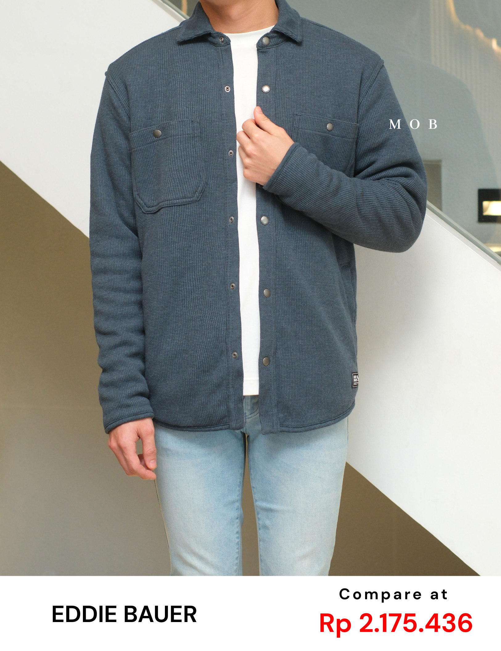 EBJ01001 Faux Shearling Lined Thermal Shirt Jacket Storm Blue