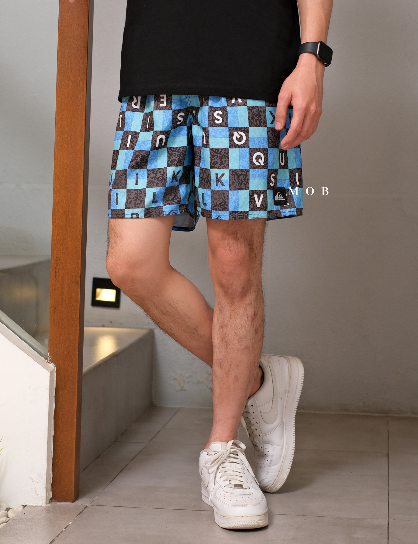 QSBS02002 Volley Shorts Blue Black Plaid