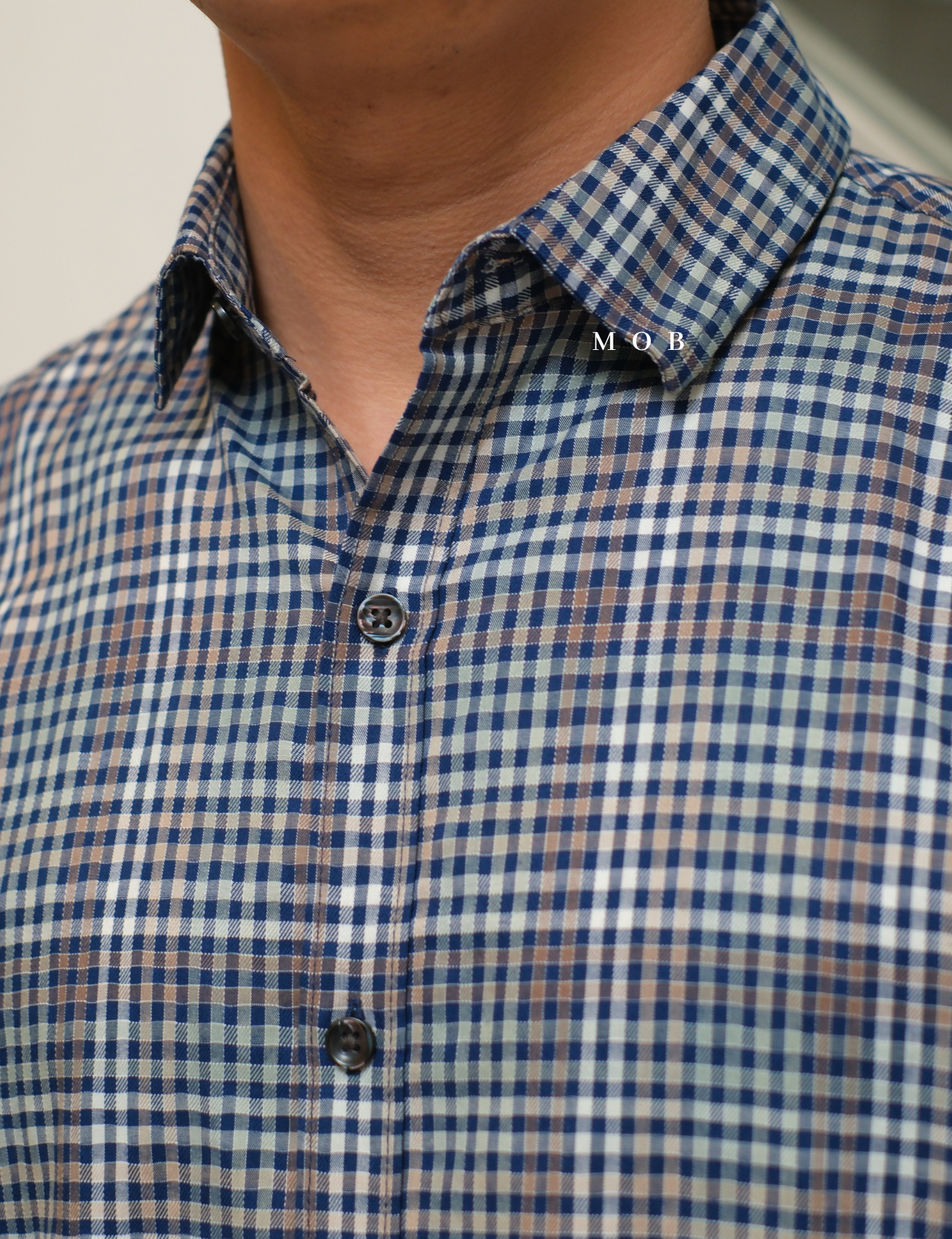 AFSSS01015 Plaid SS Shirt Navy Brown White Gingham 