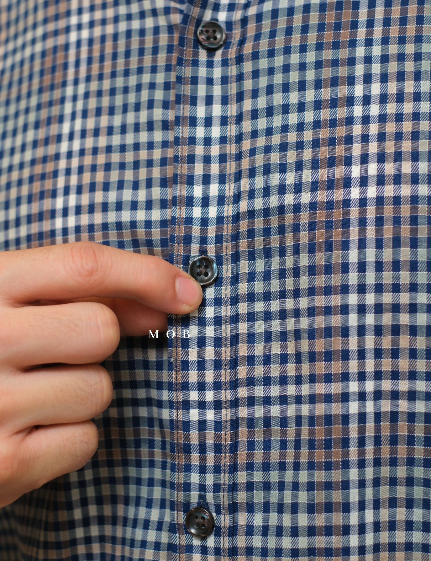 AFSSS01015 Plaid SS Shirt Navy Brown White Gingham 