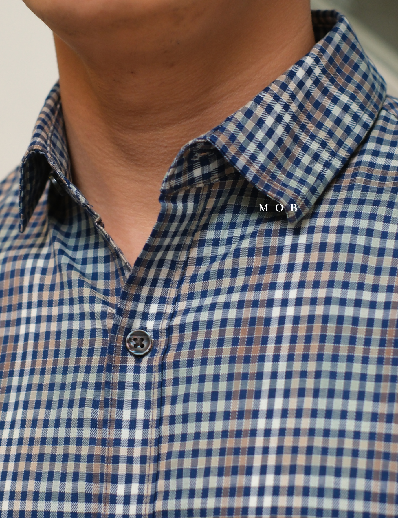 AFSSS01015 Plaid SS Shirt Navy Brown White Gingham 