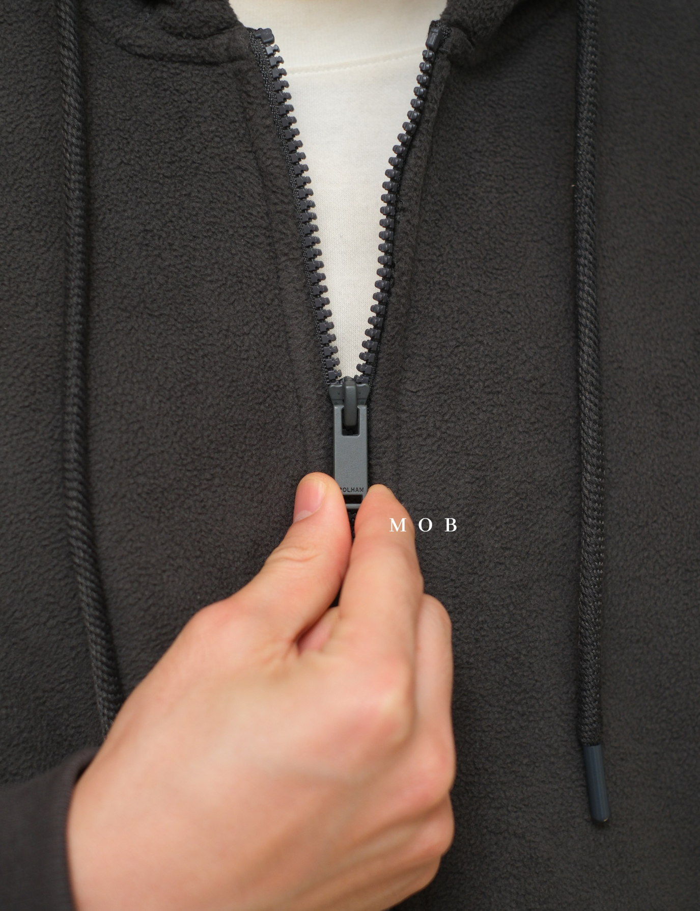 PHFZ02002 Fluffy Bonded Sherpa Full Zip Hoodie Dark Grey