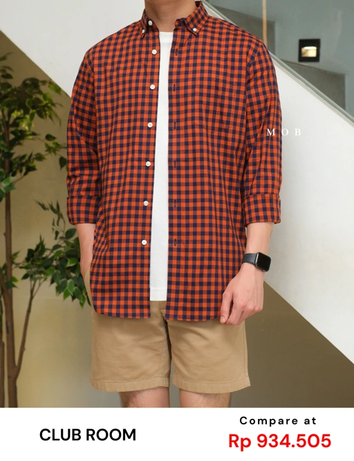 Image of CLRLSS01003 Small Plaid LS Shirt Navy Orange