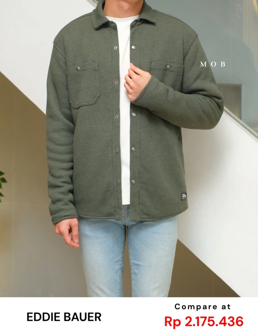 Image of EBJ01002 Faux Shearling Lined Thermal Shirt Jacket Olive