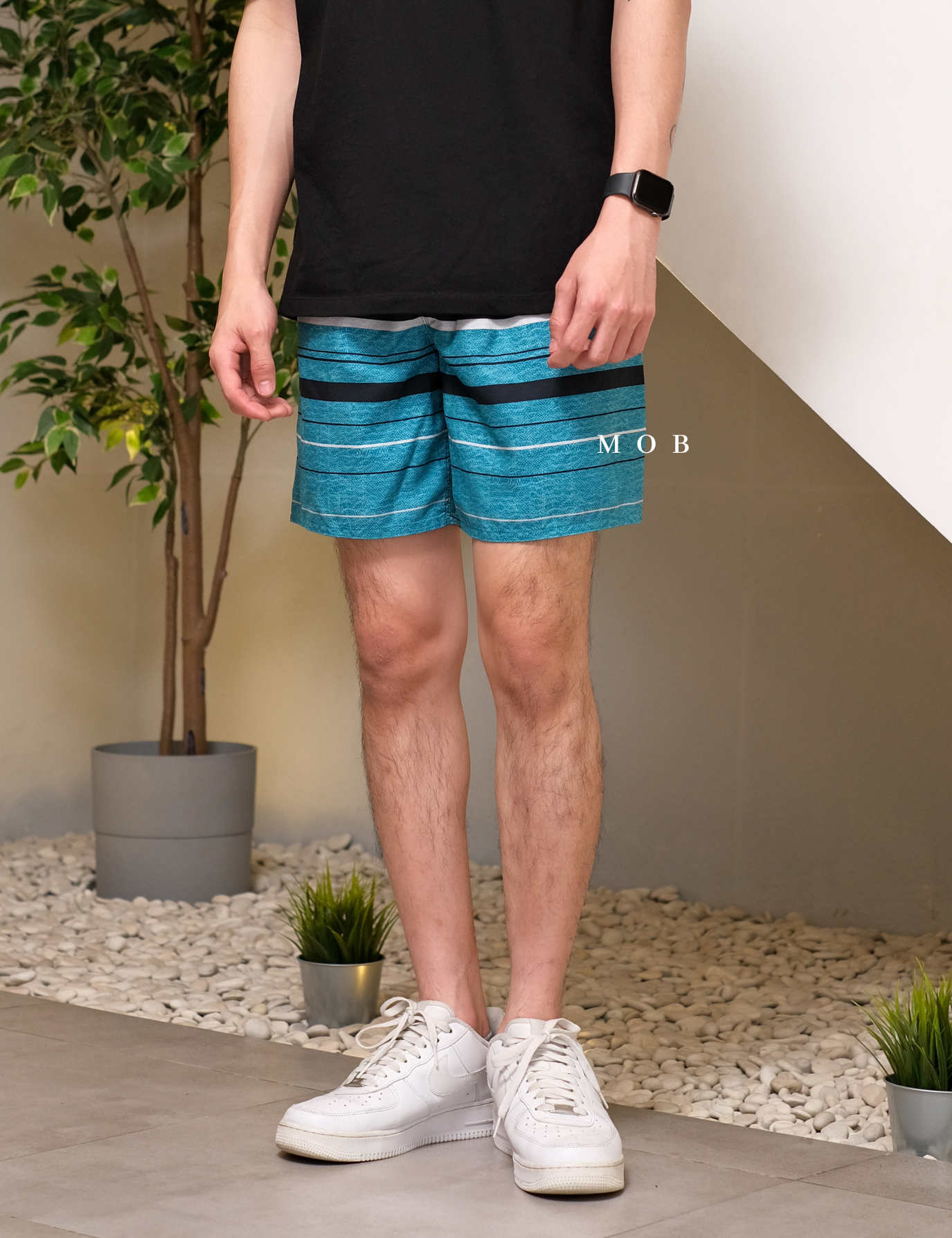 QSBS02003A Volley Shorts Black Turquoise Stripe