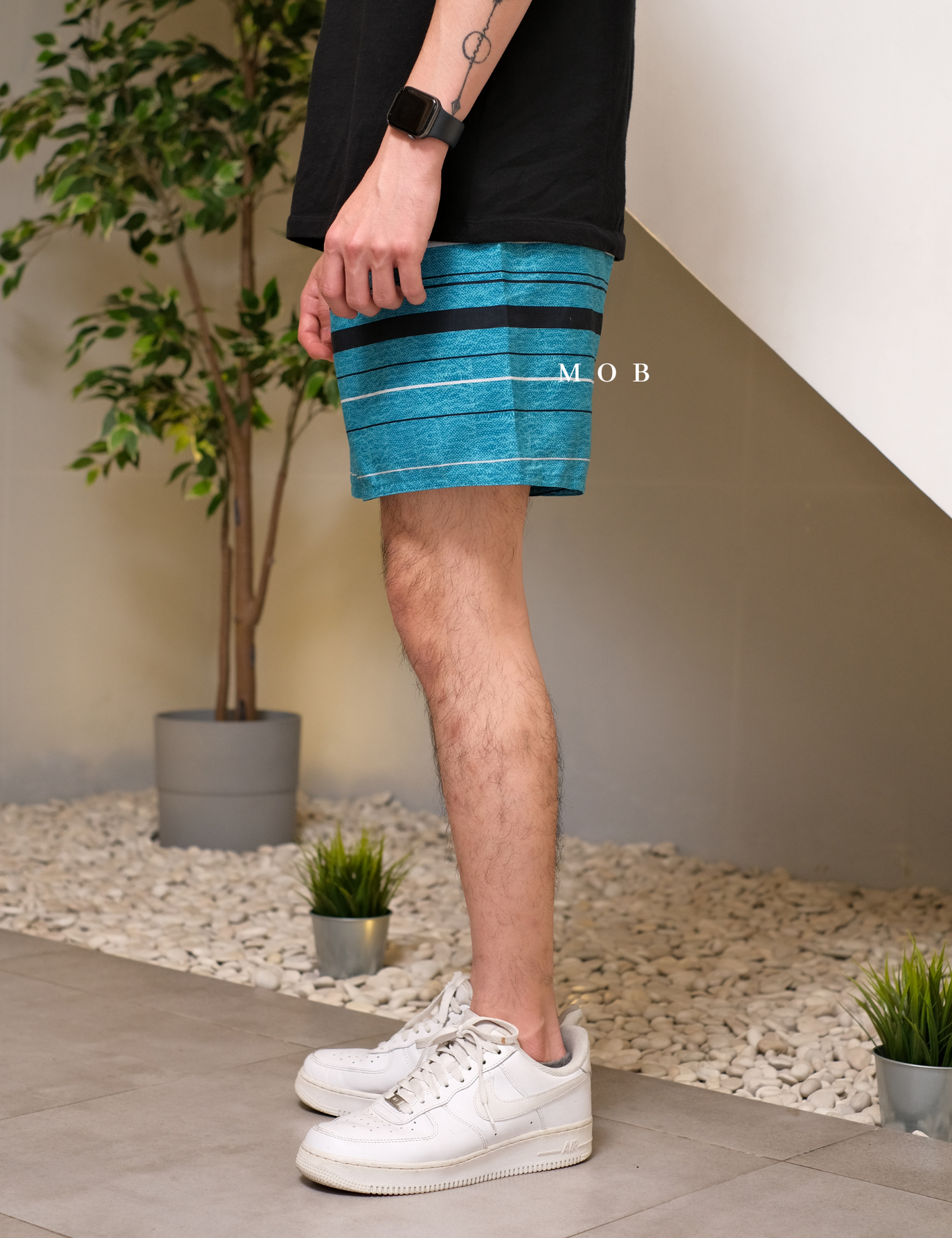 QSBS02003A Volley Shorts Black Turquoise Stripe