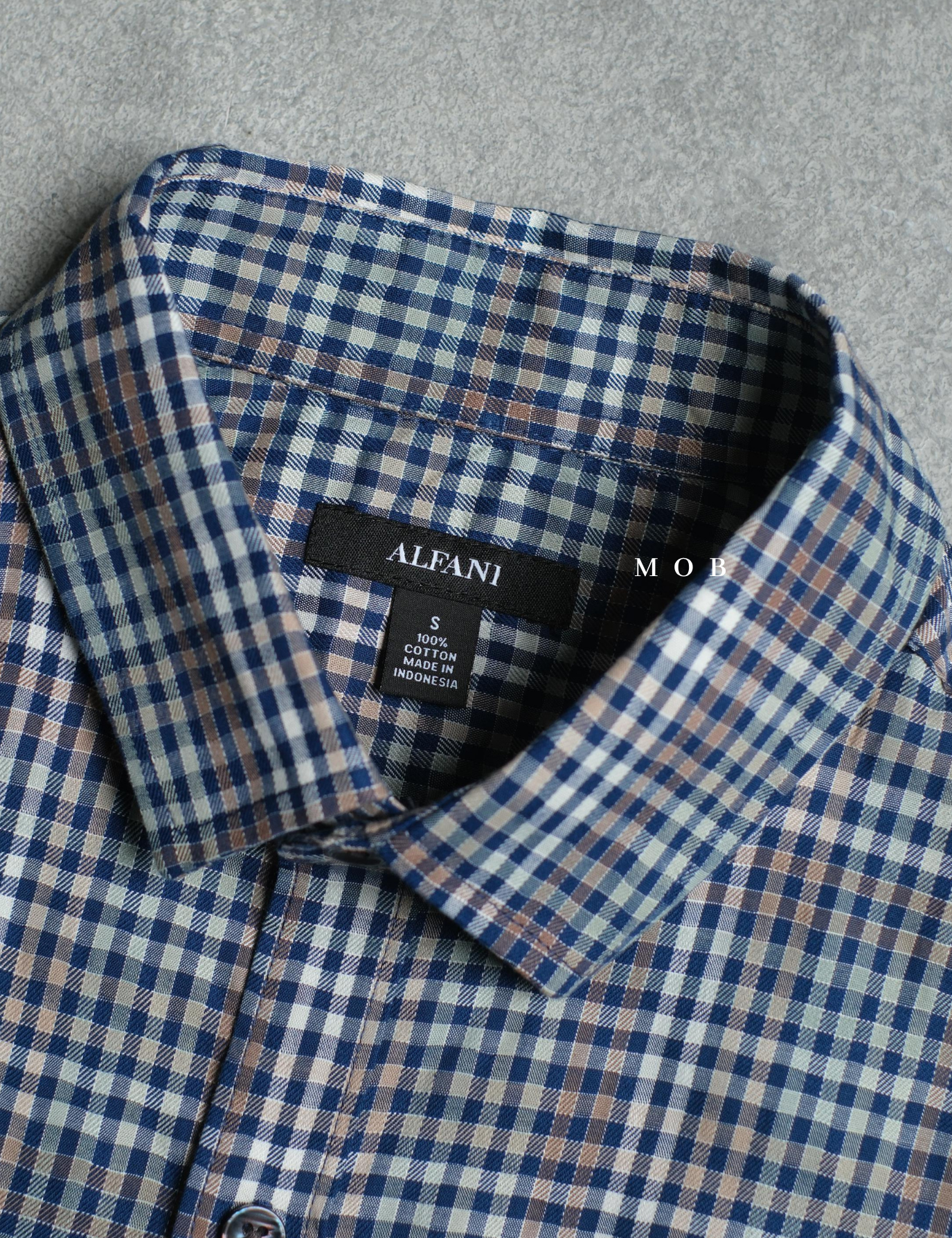 AFSSS01015 Plaid SS Shirt Navy Brown White Gingham 
