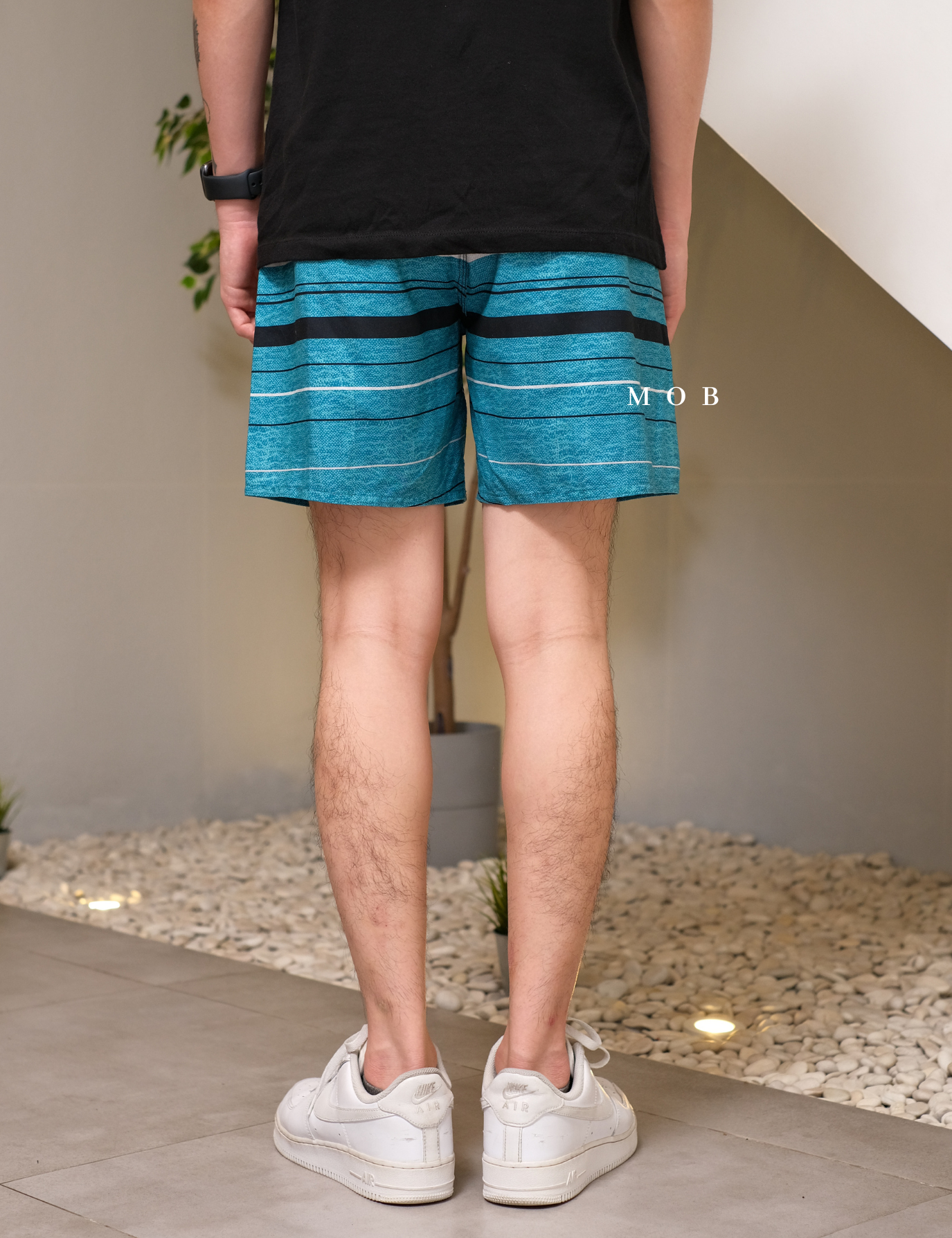 QSBS02003A Volley Shorts Black Turquoise Stripe