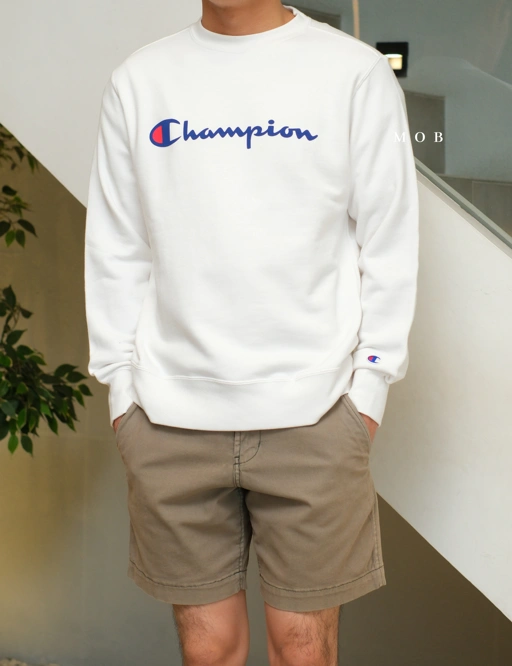 Image of CHMPSW1105A Script Logo Sweatshirt White