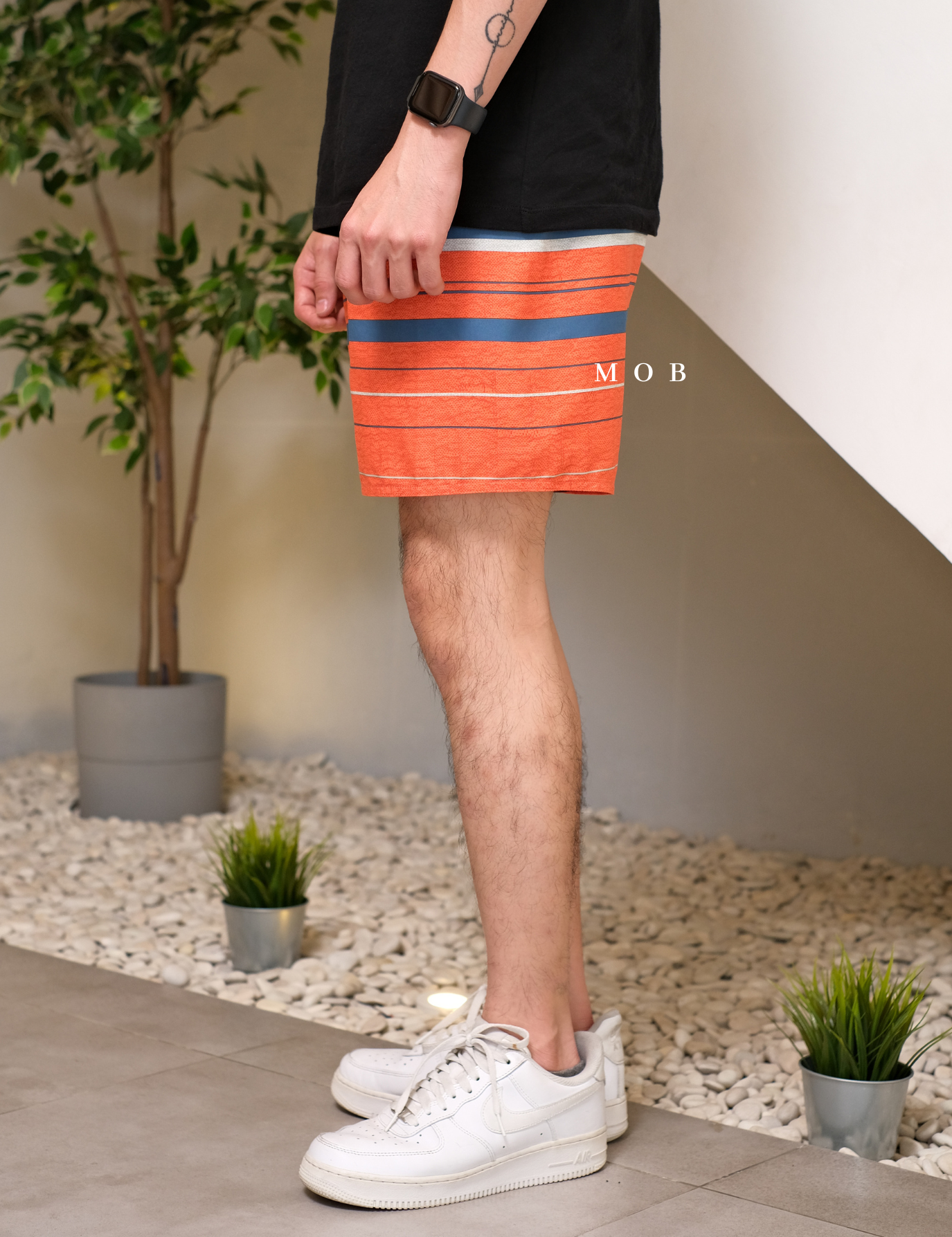 QSBS02003B Volley Shorts Blue Orange Stripe