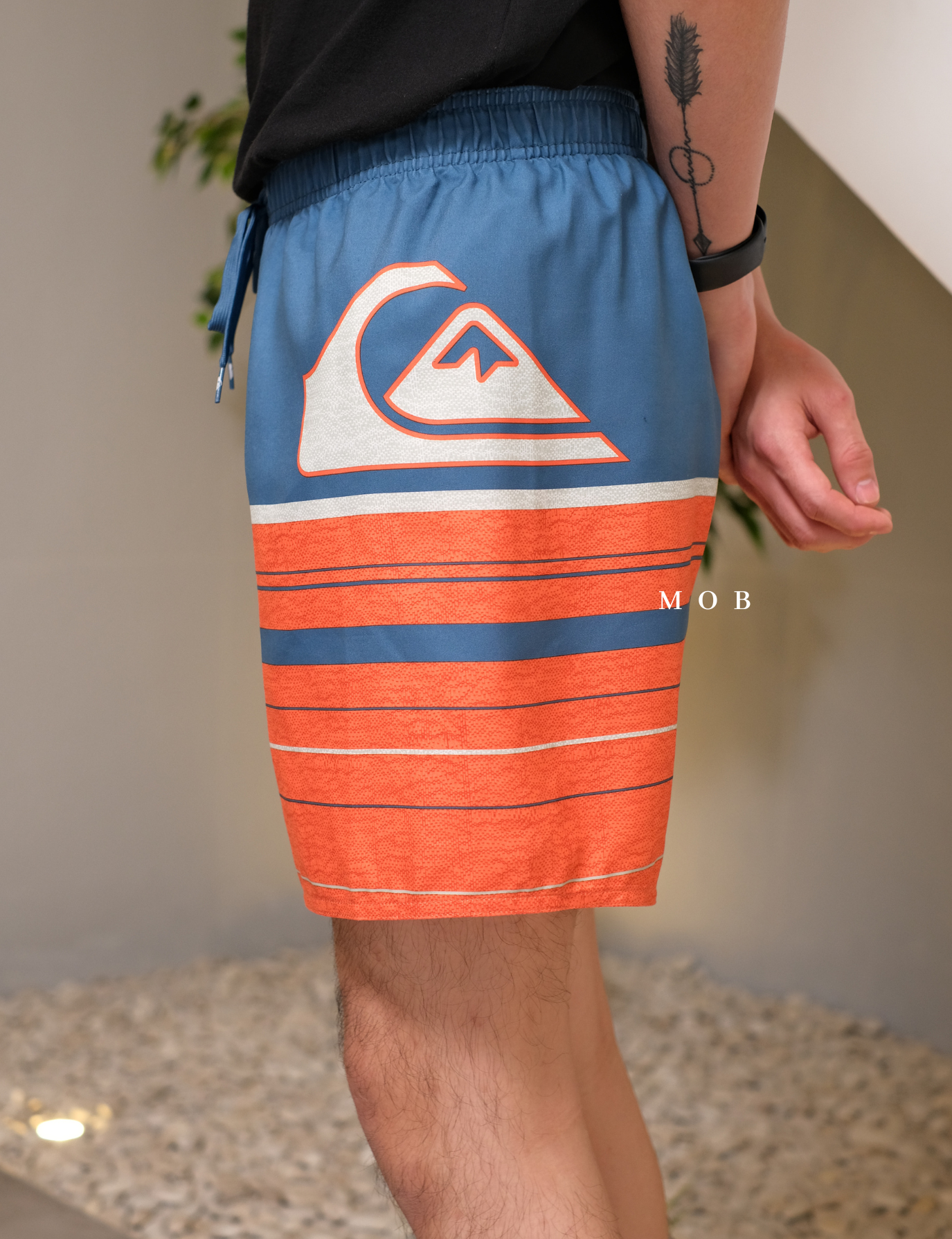 QSBS02003B Volley Shorts Blue Orange Stripe