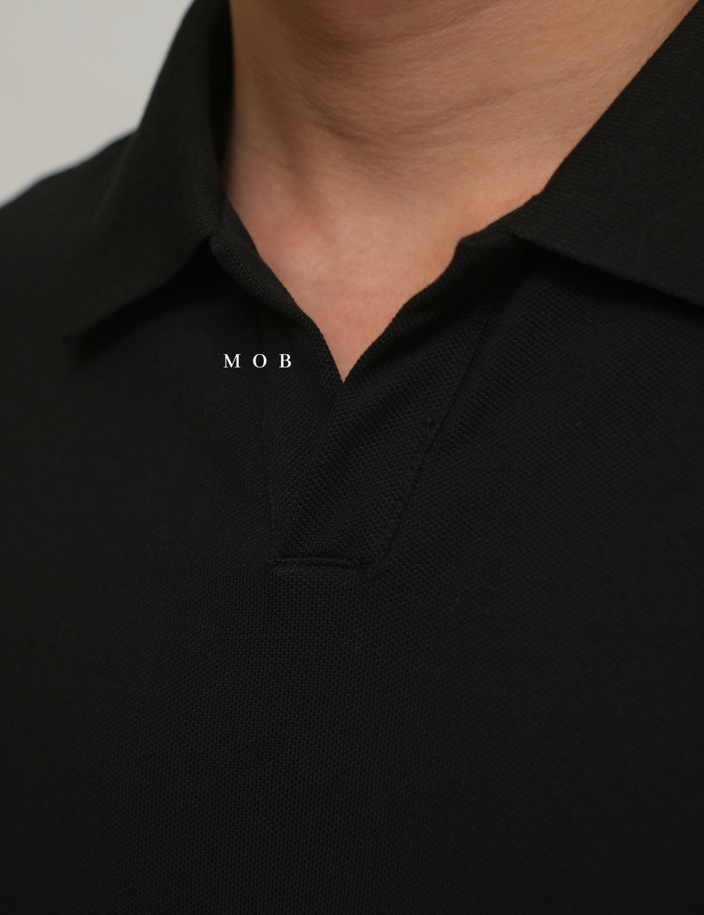 MSSPSS01002A SLIT NECK Pique Polo SS Black