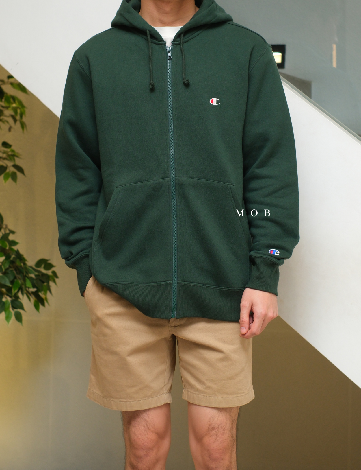 CHMPFZ05001E Basic Small Logo Full Zip Hoodie Green