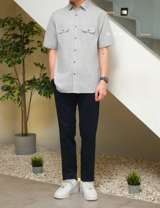 Image of AFSSS01001D Warren Pocket SS Shirt Light Grey Misty