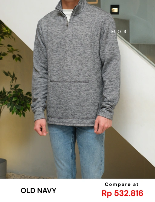 Image of ONSW03002 Cozy Marled-Knit 1/4 Zip Sweatshirt Panther Grey