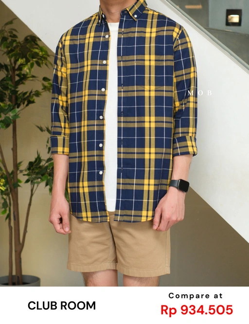 Image of CLRLSS01006B Perry Plaid LS Shirt Navy Yellow