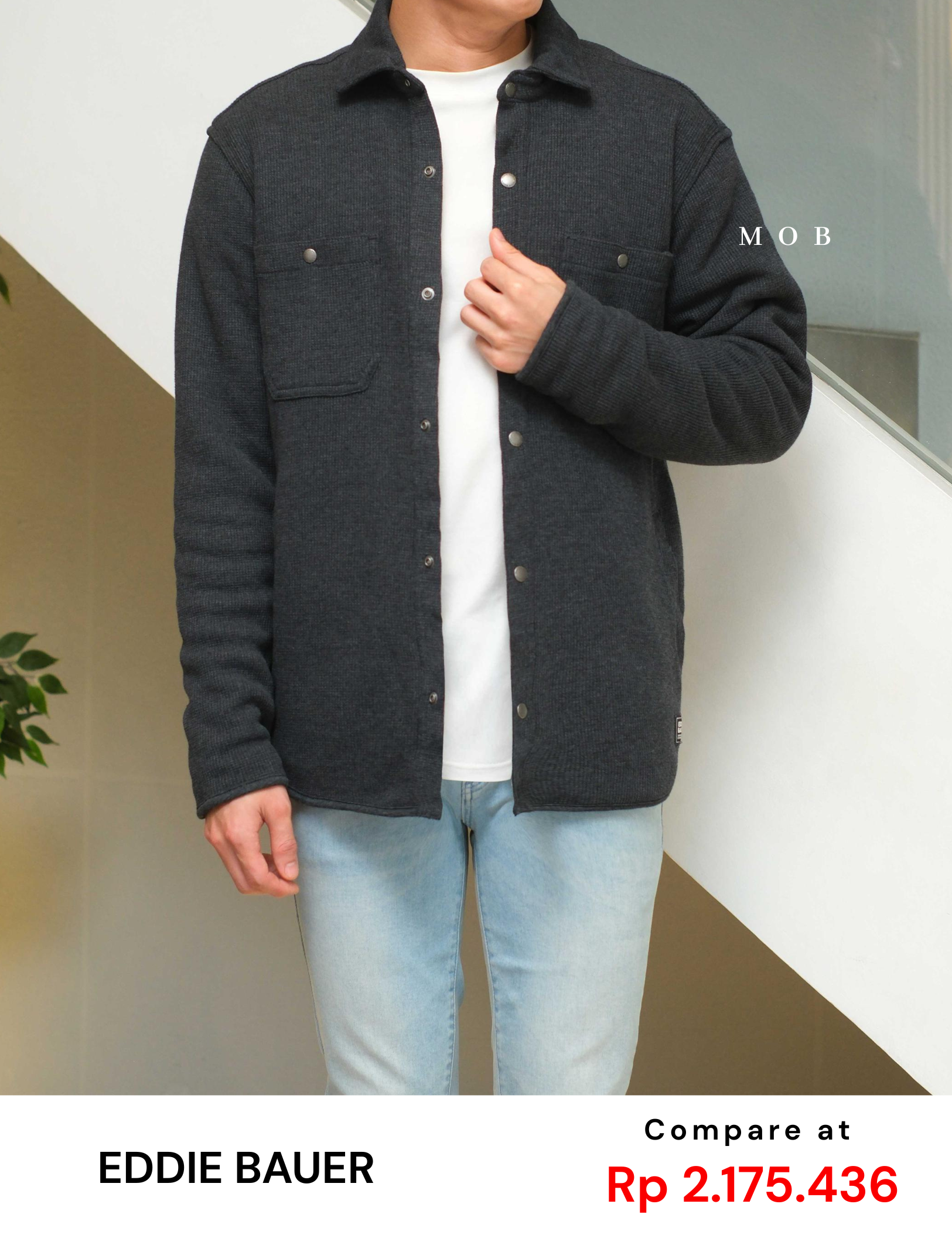 EBJ01003 Faux Shearling Lined Thermal Shirt Jacket Black Grey