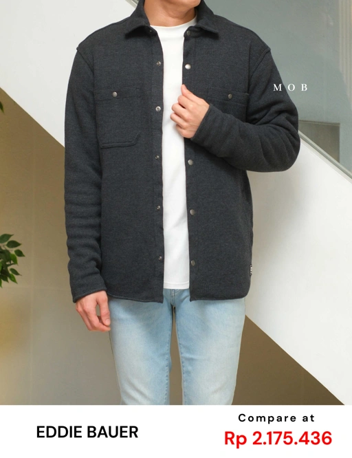 Image of EBJ01003 Faux Shearling Lined Thermal Shirt Jacket Black Grey