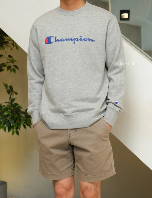 Image of CHMPSW1105B Script Logo Sweatshirt Grey