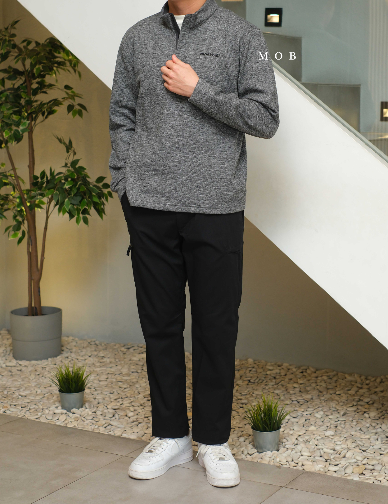 MBLJ01002 Mock Neck Fleece Half Zip Jacket Grey Misty