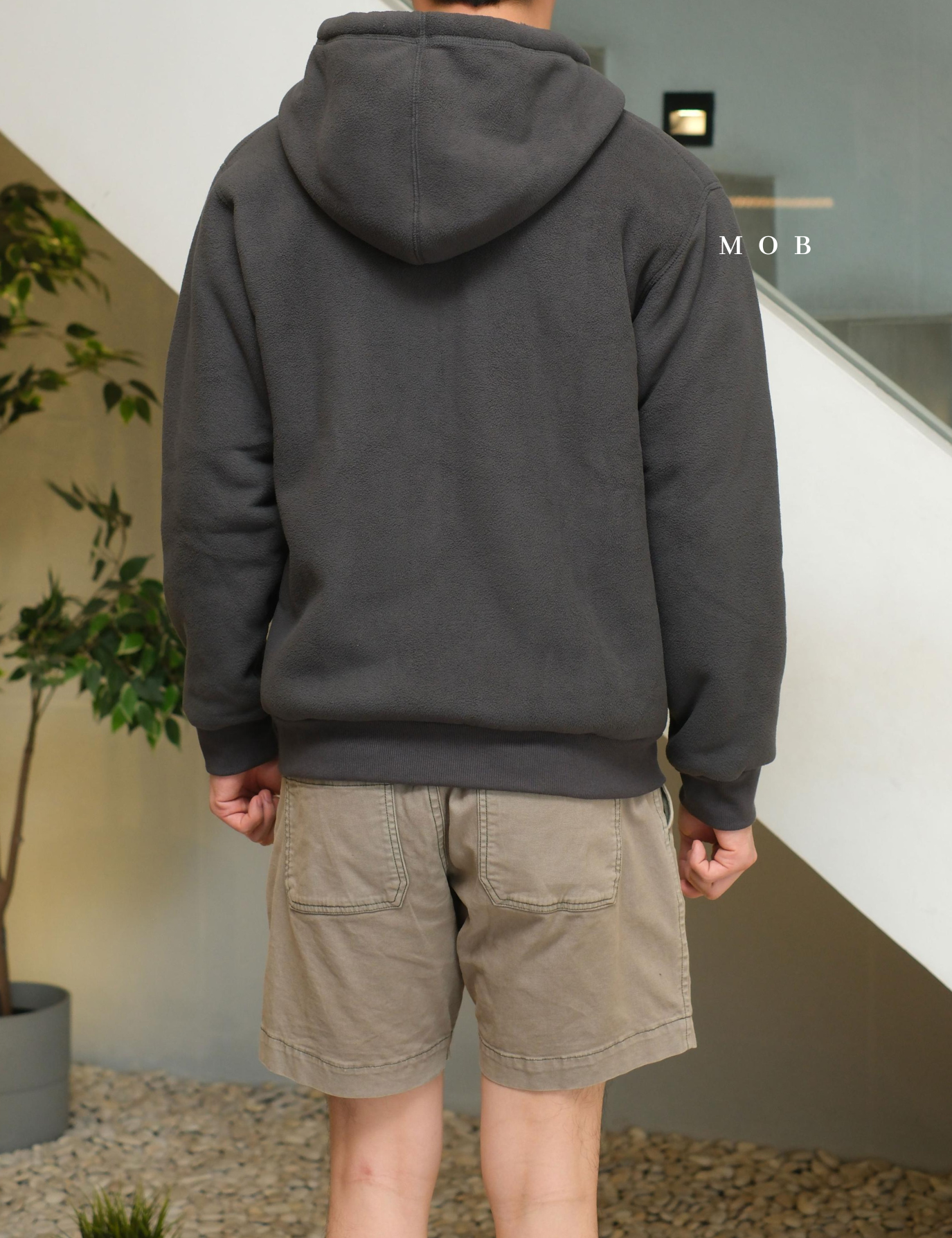 PHFZ02002 Fluffy Bonded Sherpa Full Zip Hoodie Dark Grey