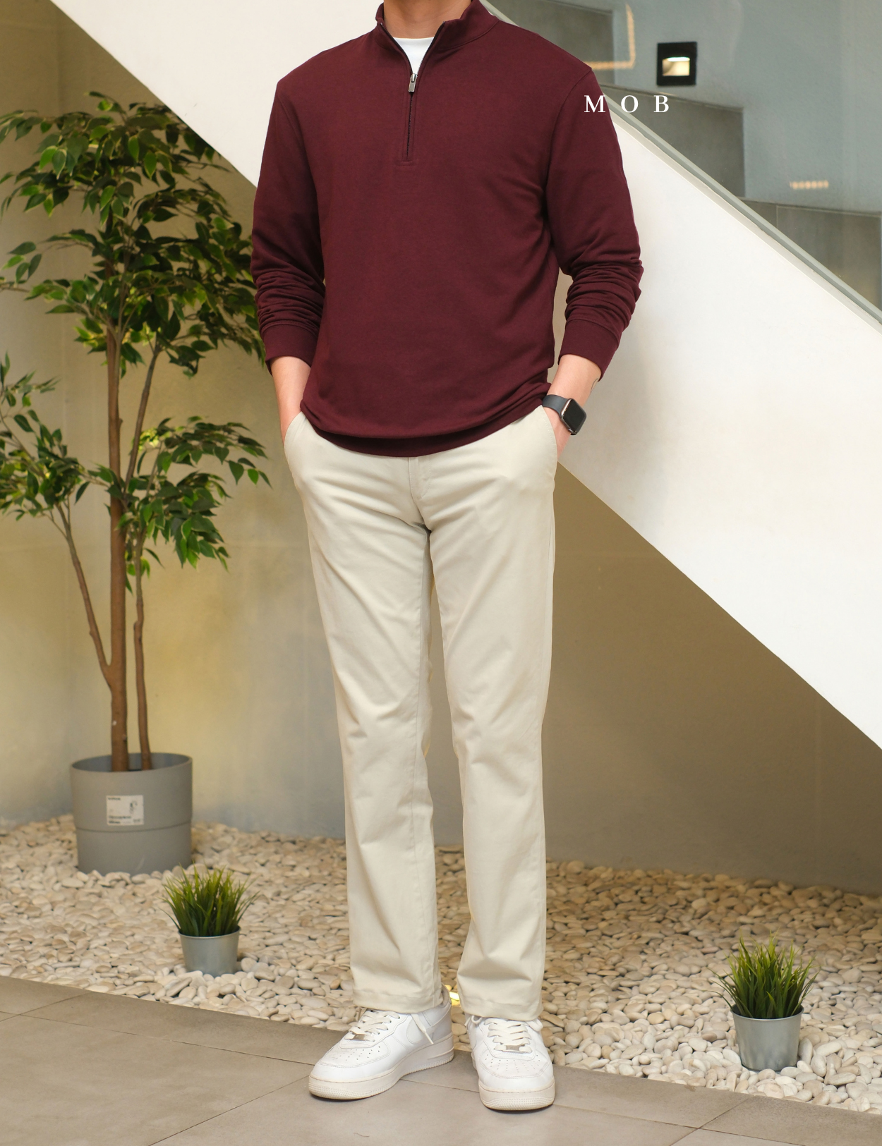 GFW01SWO001-002 1/4 Zip French Terry Sweatshirt Maroon