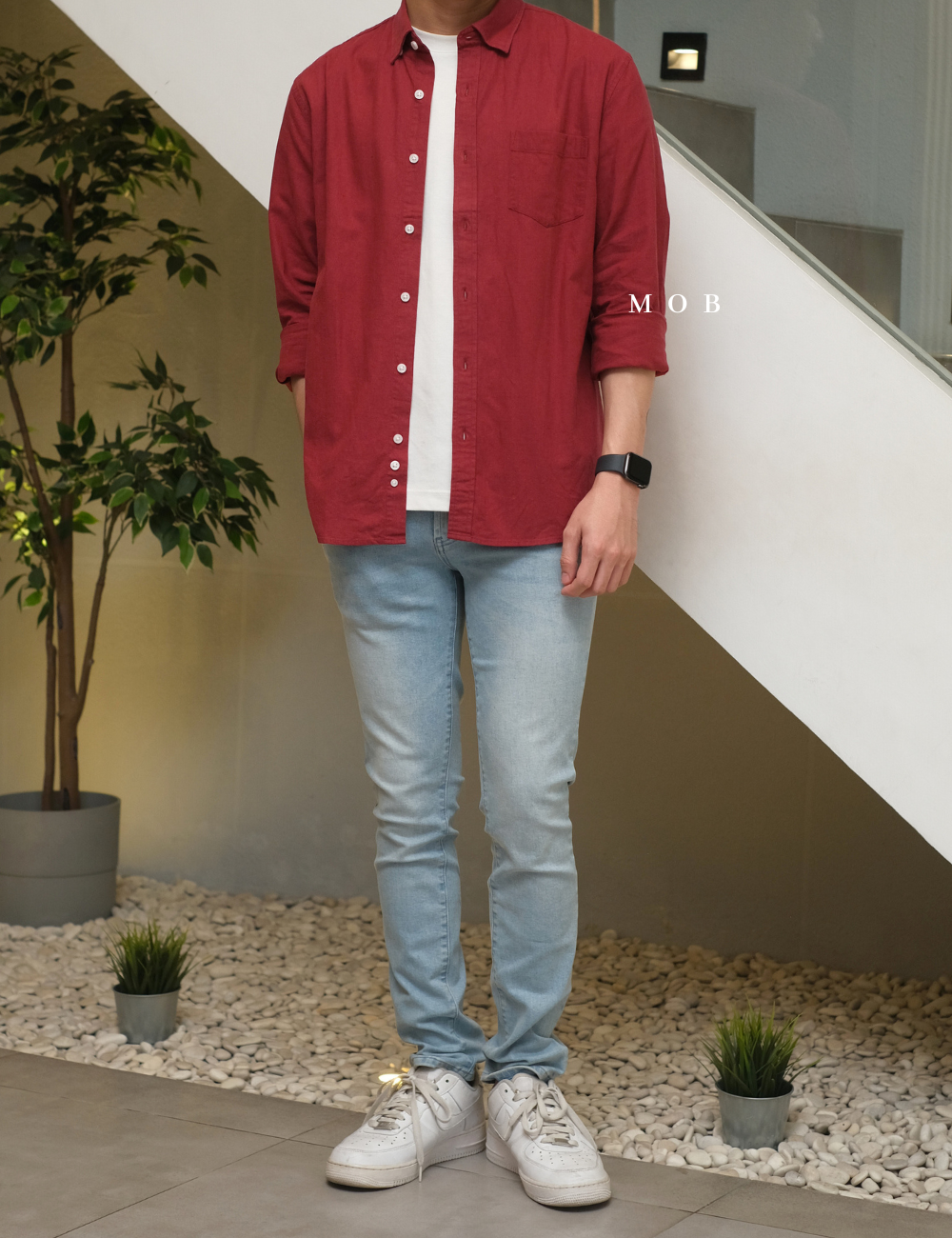 SPLSS01002 Linen LS Shirt Brick Red