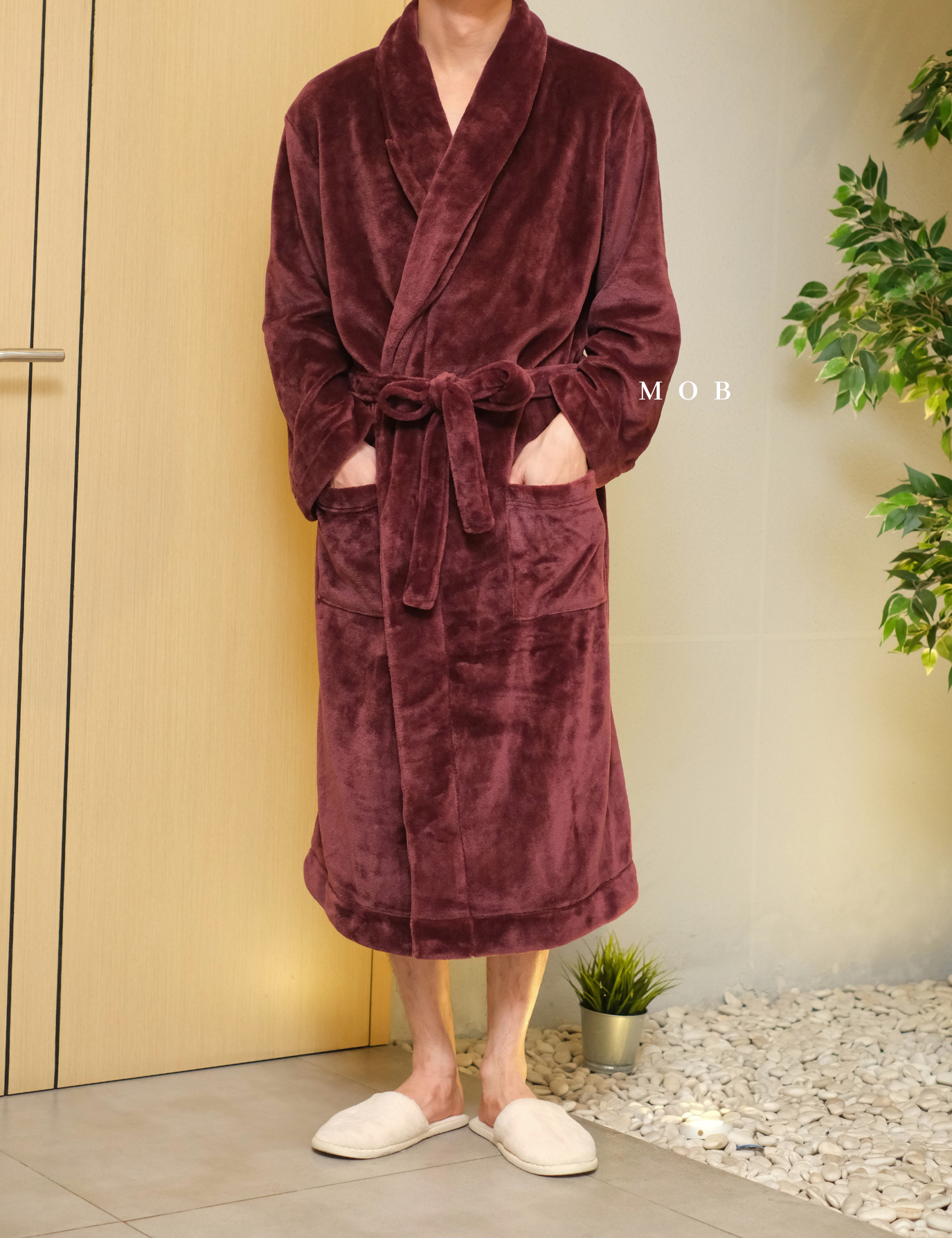 GFSLW01001 Fluffy Plush Robe Burgundy 