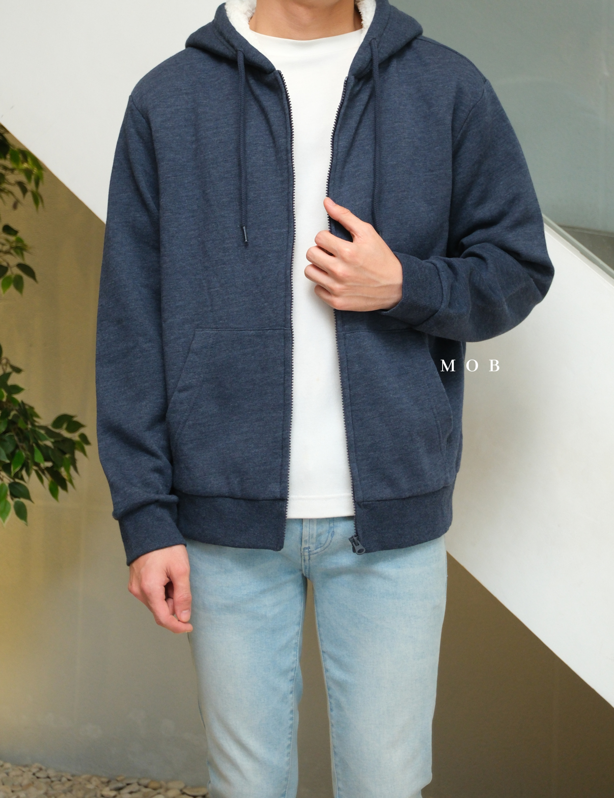 PHFZ01001 Sherpa Lined Full Zip Hoodie Navy
