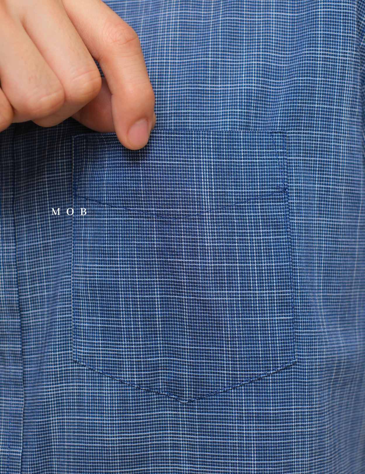 CLRSSS02001A Texture Check Stretch SS Shirt Blue Denim