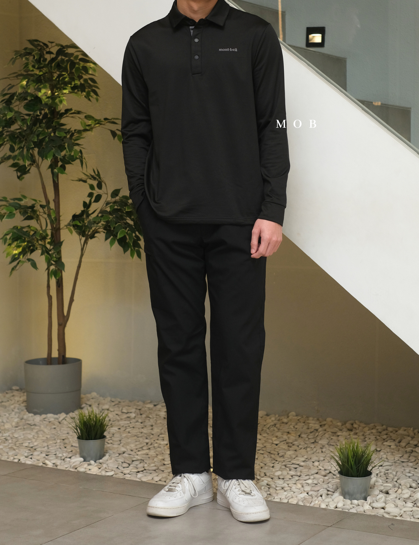 MBLPLS01001 Snap Button Polo LS Black