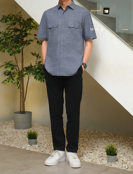 Image of AFSSS01001A Warren Pocket SS Shirt Blue Grey Misty