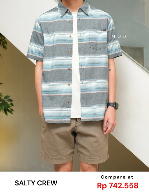 Image of STCSSS01003A Mainland Woven SS Shirt Grey Tosca Stripe