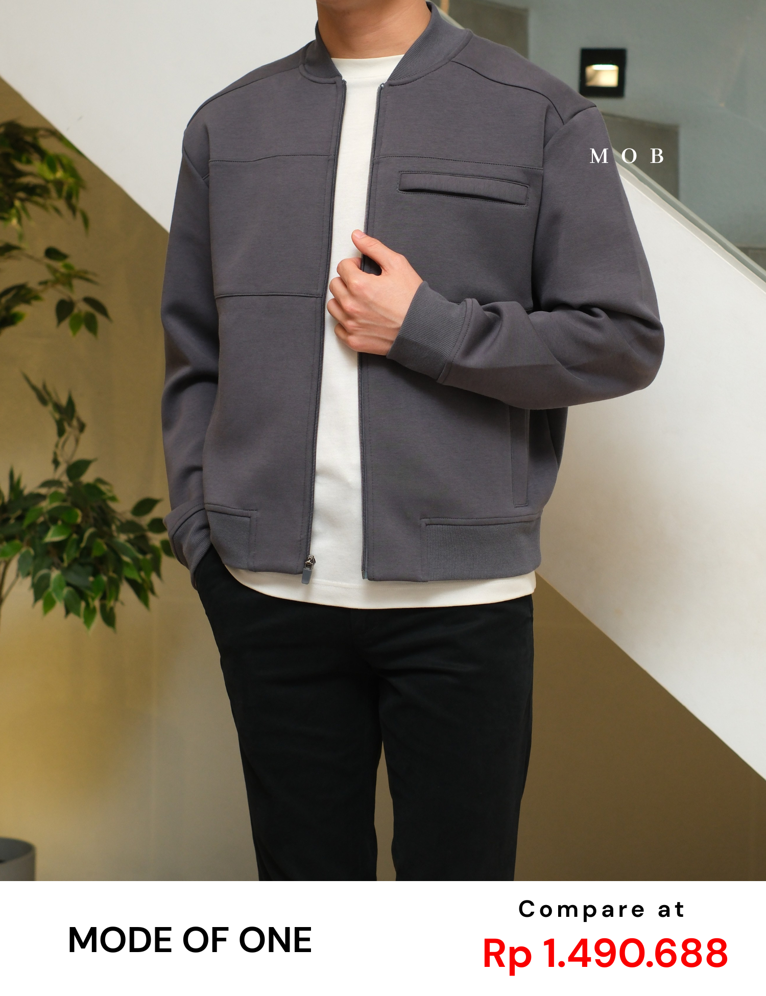 MODJ01003 Modern Pocket Bomber Jacket Asphalt Grey