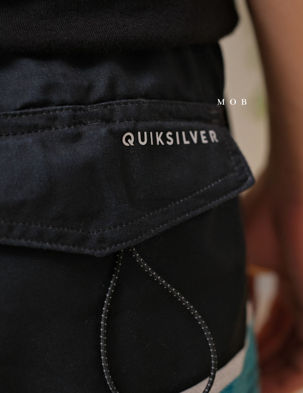QSBS02003A Volley Shorts Black Turquoise Stripe