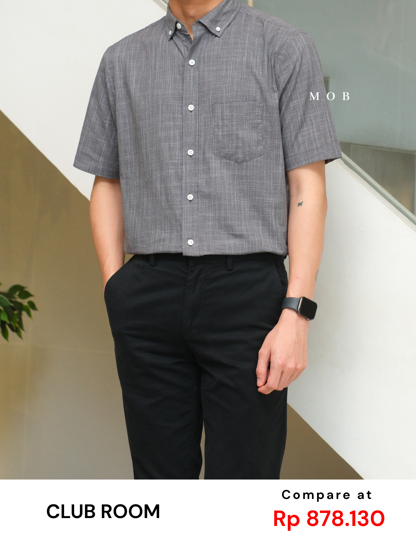 CLRSSS02001B Texture Check Stretch SS Shirt Black Grey