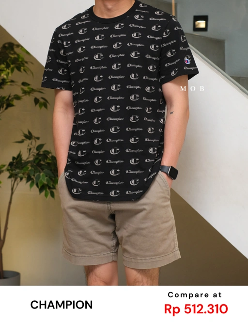 Image of CHMPSST2103A Classic All Over Logo Tee Black