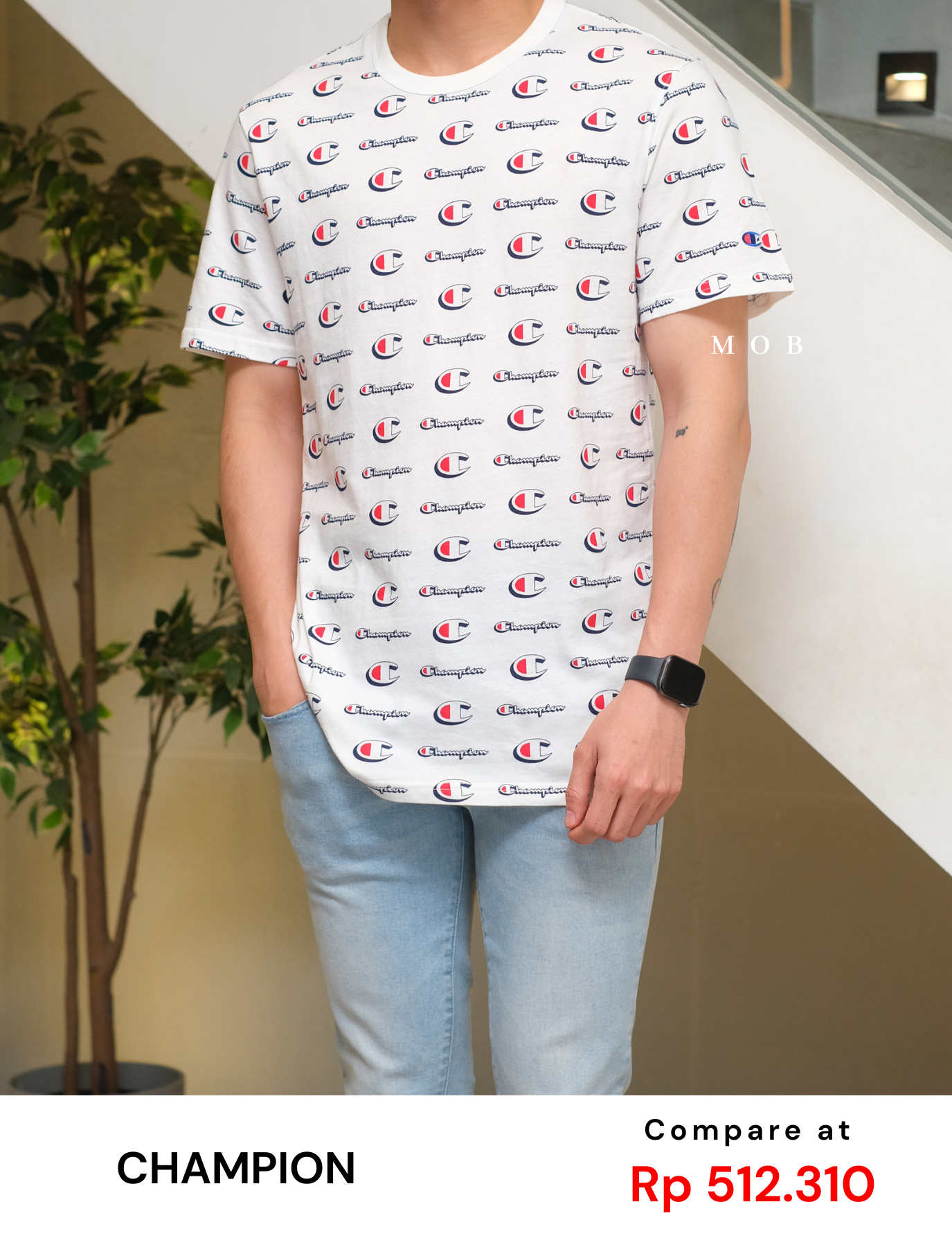 CHMPSST2103B Classic All Over Logo Tee White