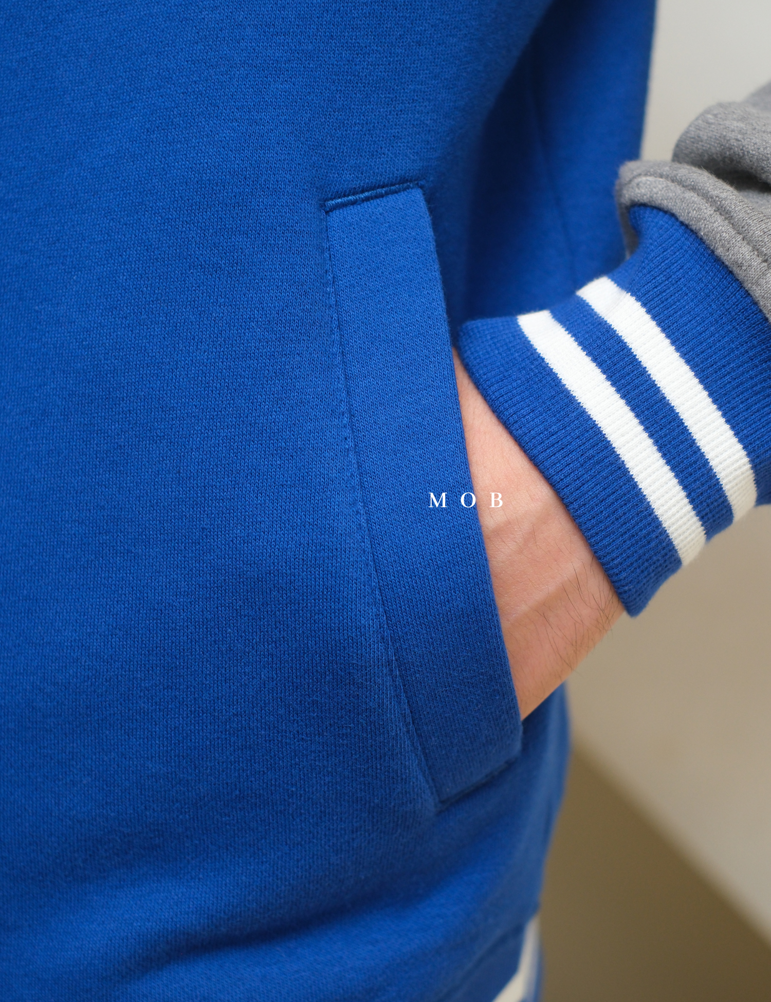 STVR02001 Fleece Letterman Varsity Jacket Blue Grey