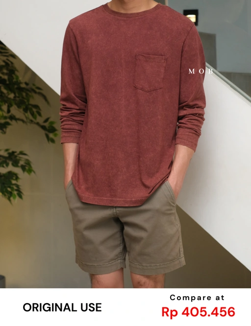 Image of OULST02001 Basic Pocket LS Tee Washed Terracotta