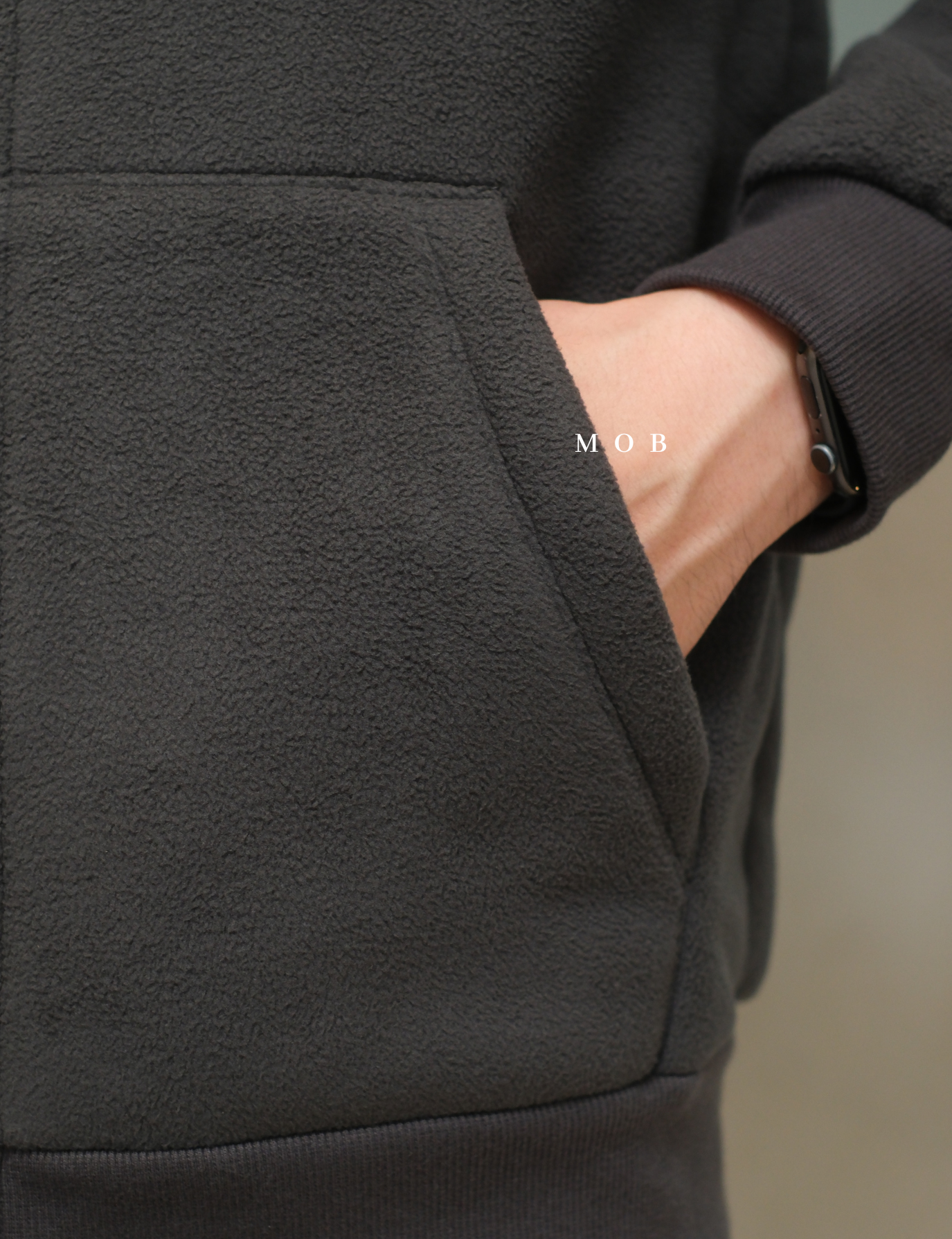 PHFZ02002 Fluffy Bonded Sherpa Full Zip Hoodie Dark Grey