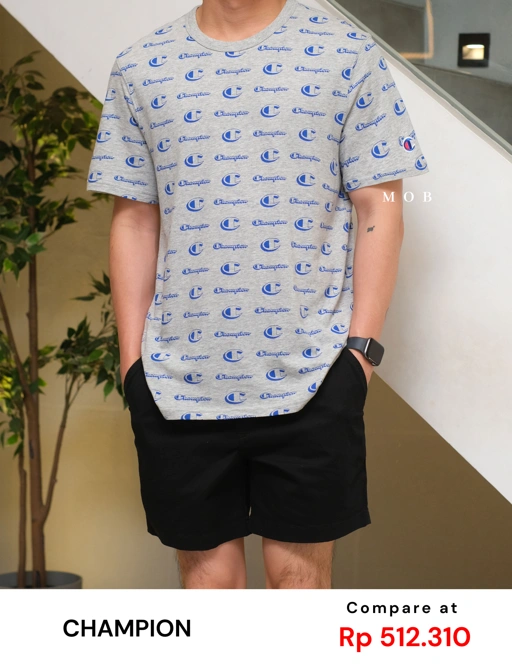 Image of CHMPSST2103C Classic All Over Logo Tee Grey