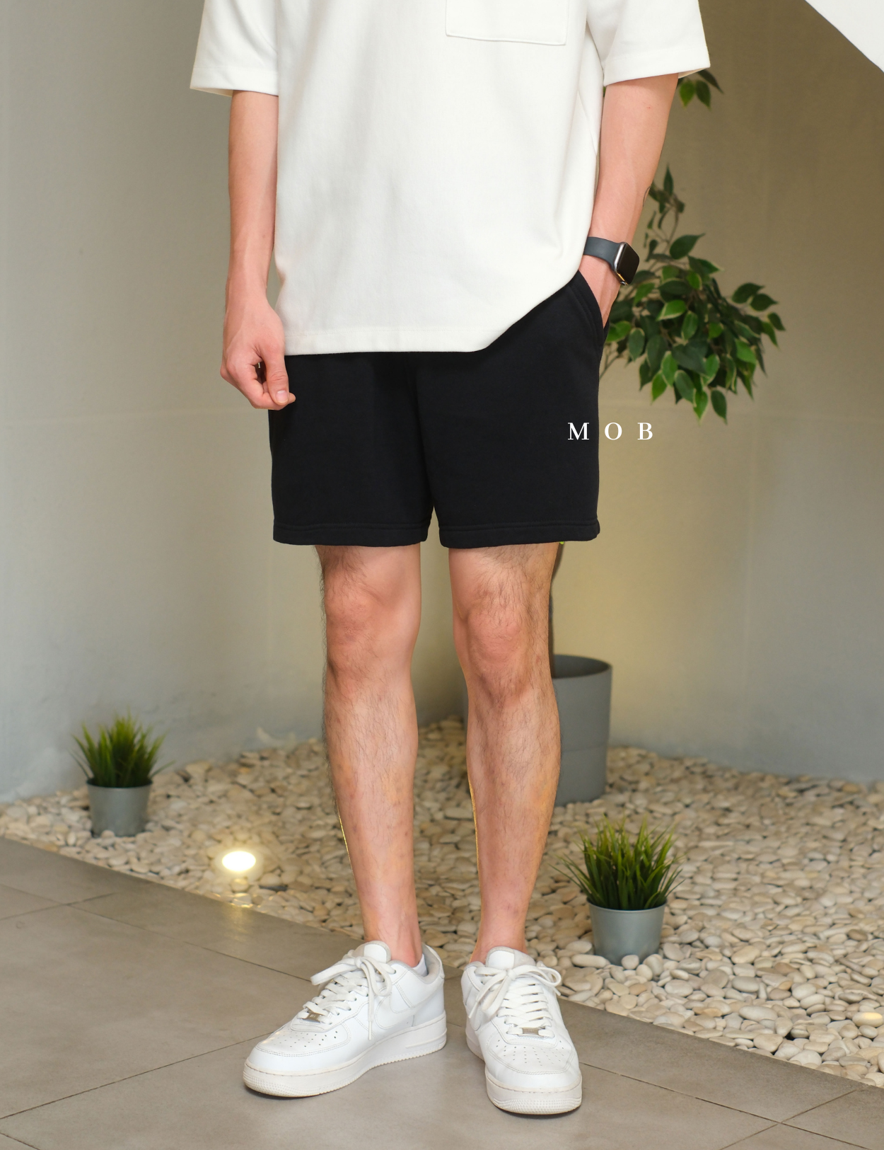 ARSR03001B Basic Solid Fleece Shorts Black