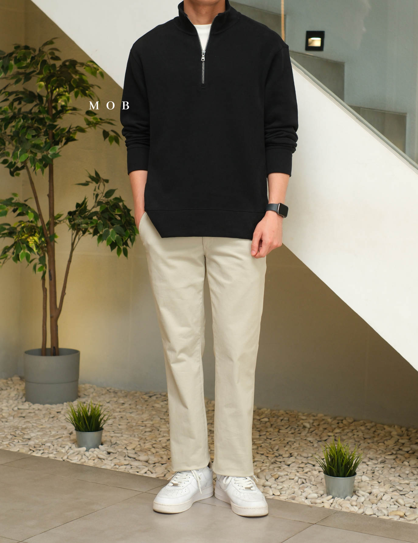 BRJ03002 Quarter Zip Double Knit Black