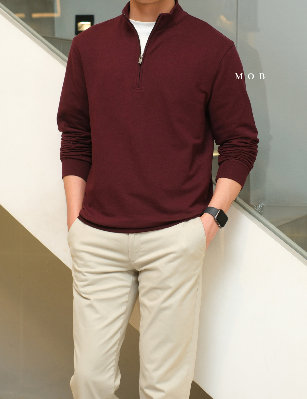 GFW01SWO001-002 1/4 Zip French Terry Sweatshirt Maroon