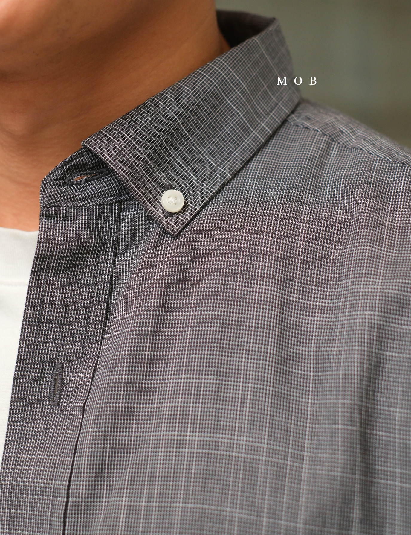 CLRSSS02001B Texture Check Stretch SS Shirt Black Grey