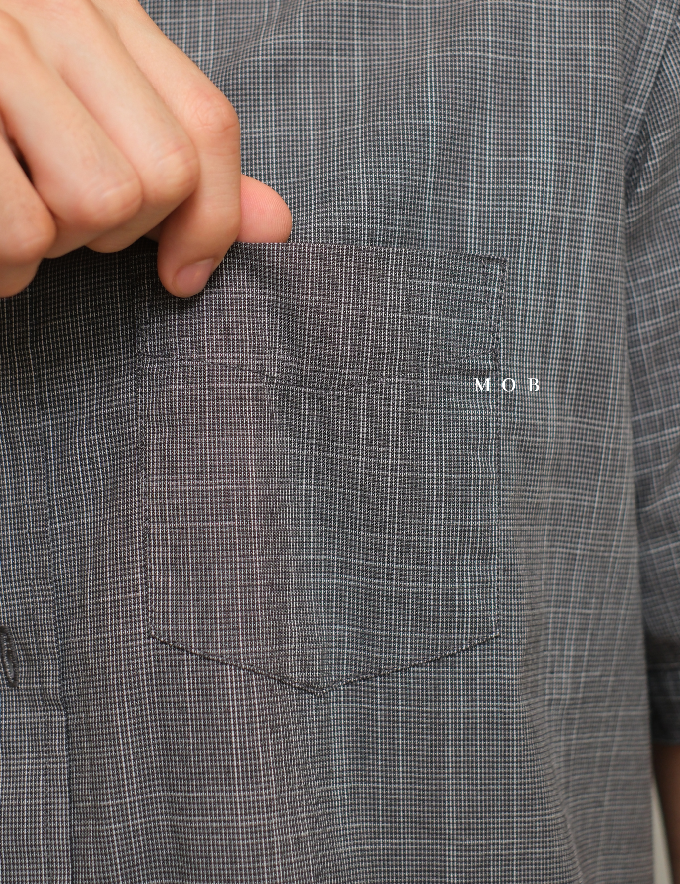 CLRSSS02001B Texture Check Stretch SS Shirt Black Grey