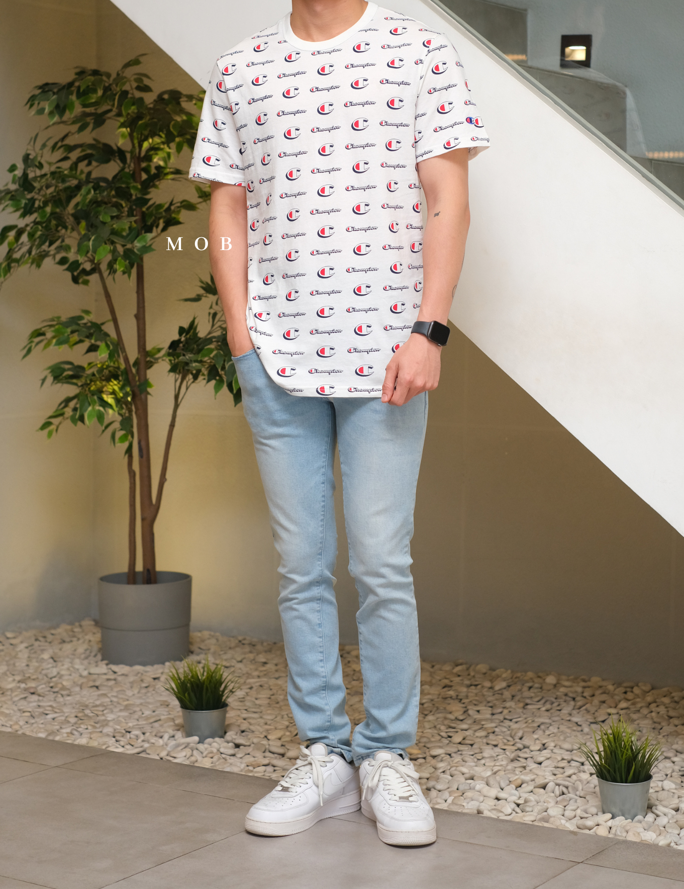 CHMPSST2103B Classic All Over Logo Tee White