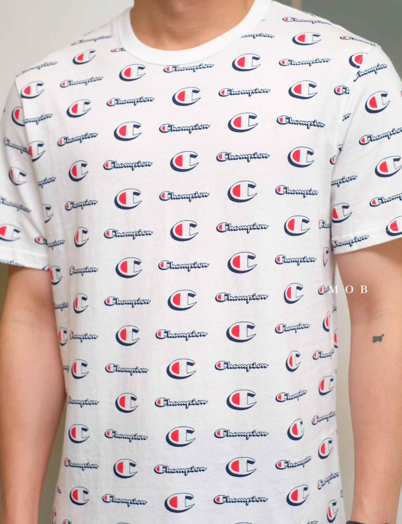 CHMPSST2103B Classic All Over Logo Tee White